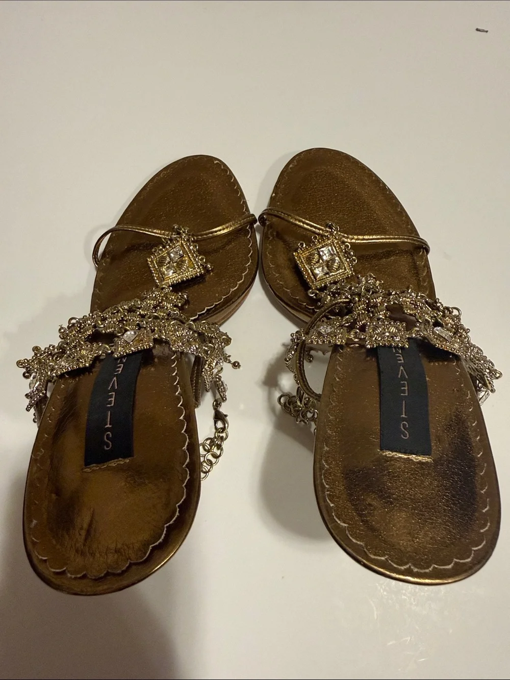Steve Madden Metallic Gold Jeweled Slide Sandals - Picture 6 of 6
